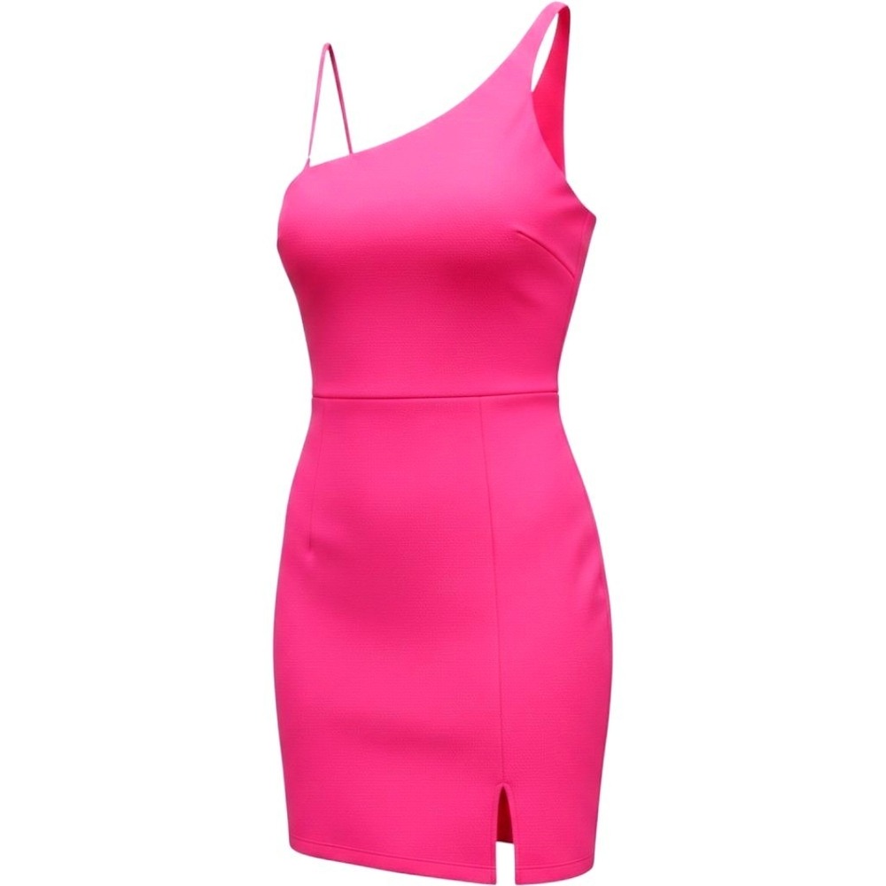 Lulus Mini Dress Womens Small Hot Pink Asymmetrical Slit Bodycon Cocktail Party